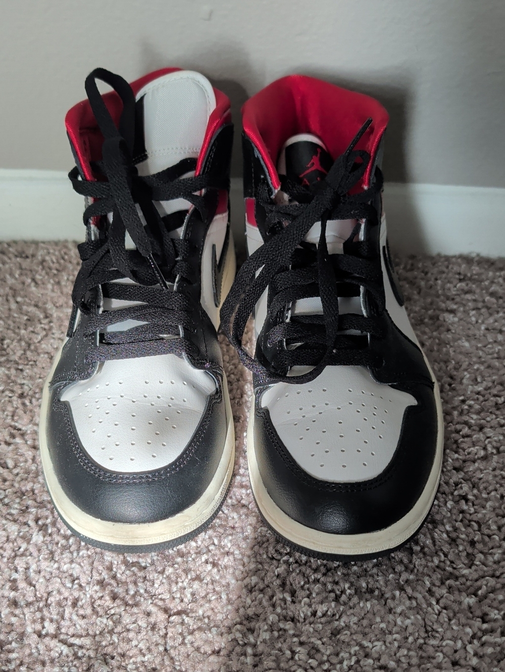 Jordan Youth High-Top Sneakers in Black White Red